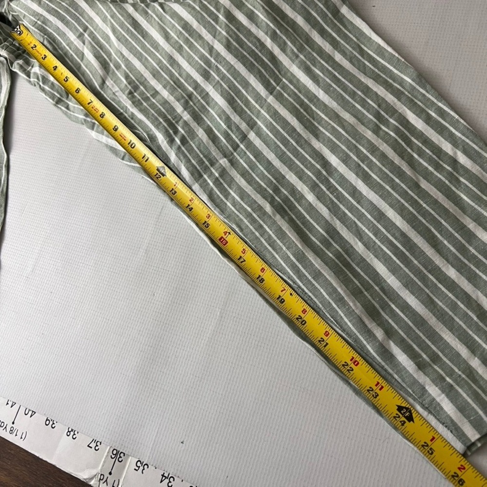 Madewell Striped Tapered Pants Women 6 Green White Linen Blend Pleated No Belt - Picture 8 of 10